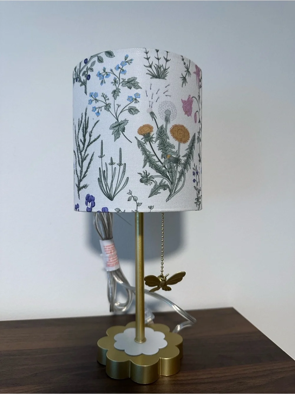 Gold Table Lamp with White Floral Shade - Charming Home Accent